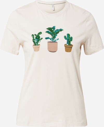 Tricou 'KITA' ONLY pe crem / maro / maro deschis / verde, Vizualizare produs