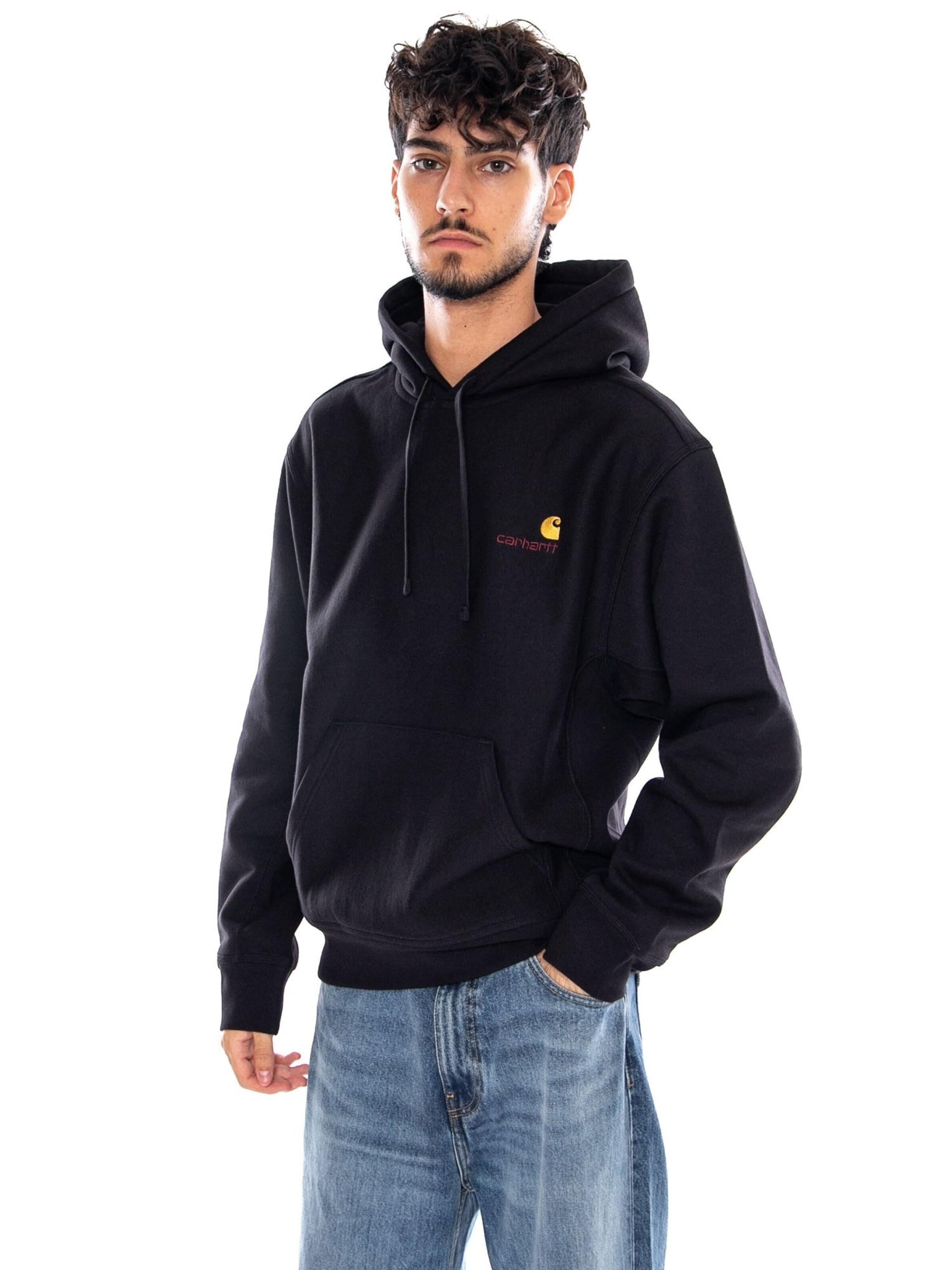 Carhartt WIP Sweatshirt 'HOODED AMERICAN SCRIPT SWEAT BLACK' in Zwart: voorkant