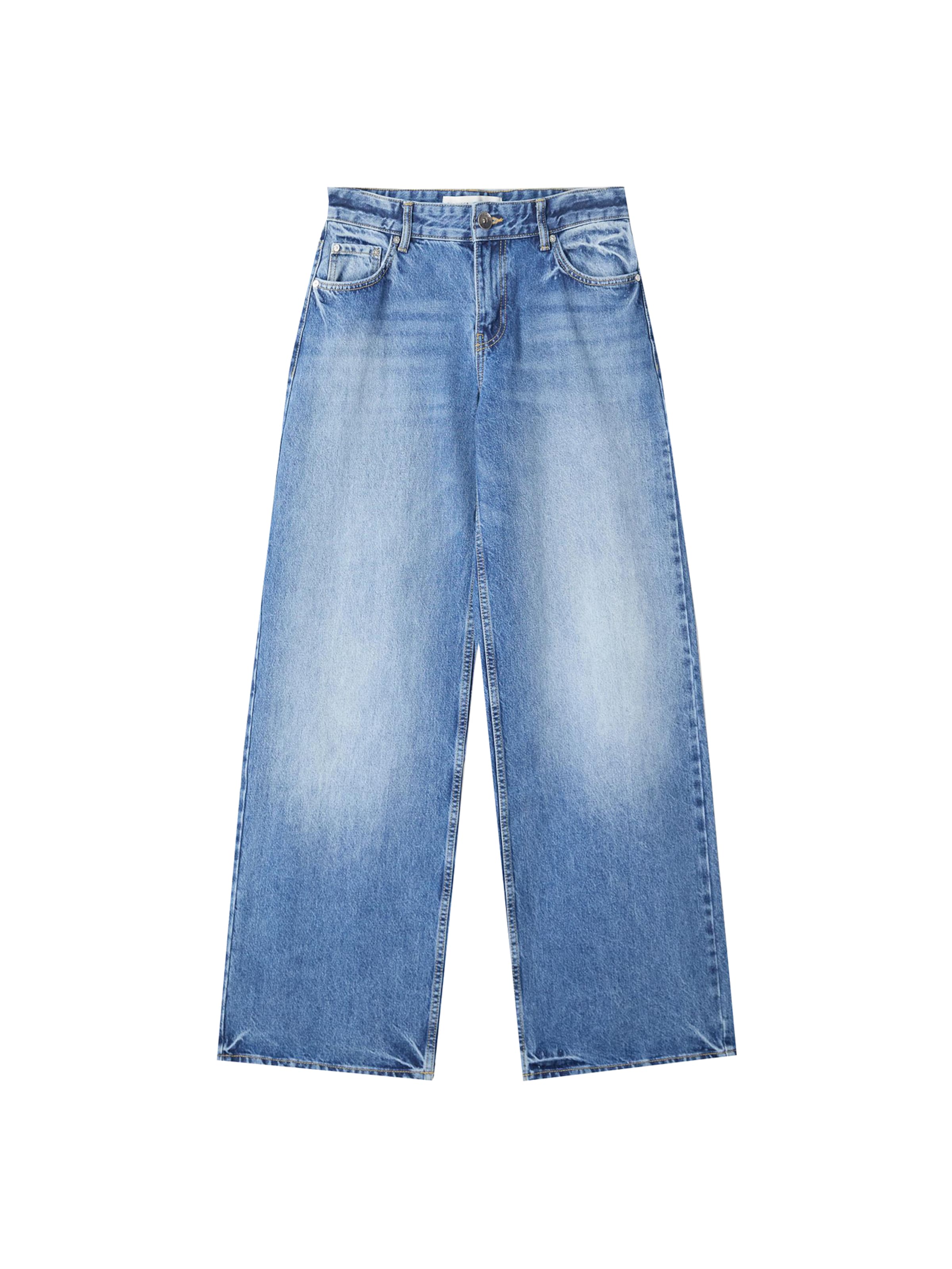 Bershka Wide leg Jeans in Blauw: voorkant