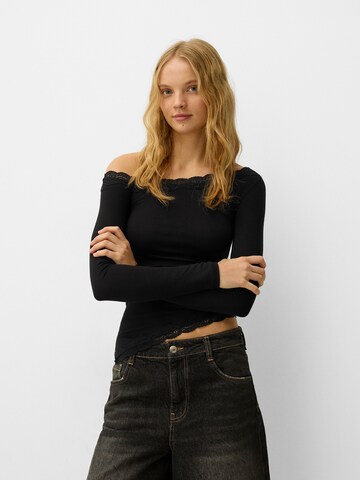 Bershka Majica | črna barva: sprednja stran
