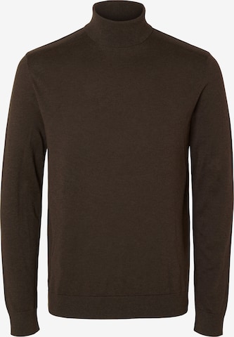 Pull-over 'SLHBerg' SELECTED en marron : devant