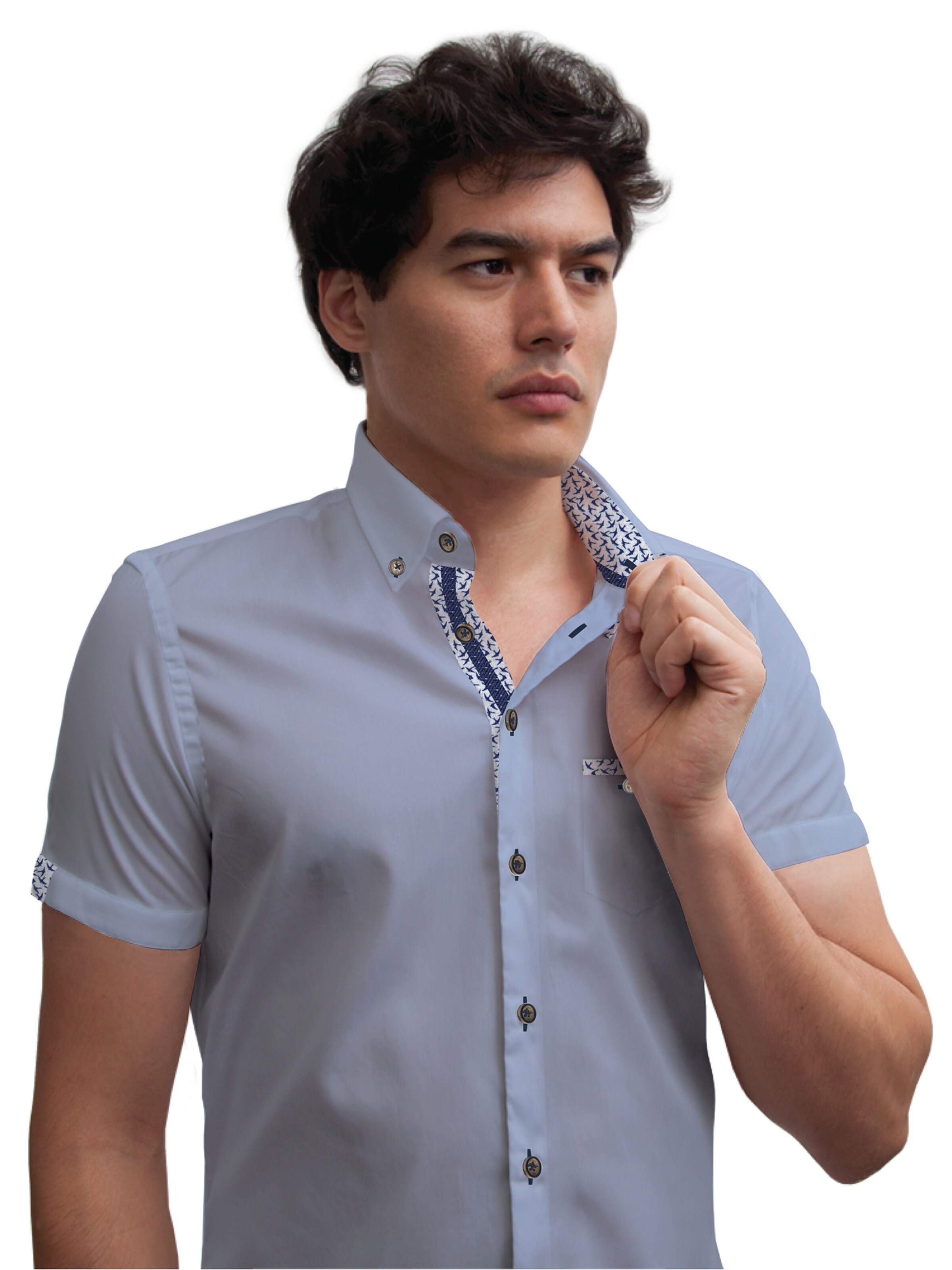 Slim fit Camicia business 'Iconic Poplin Stretch Man Shirt Short Sleeve Light Blue' di 7Camicie in blu: frontale