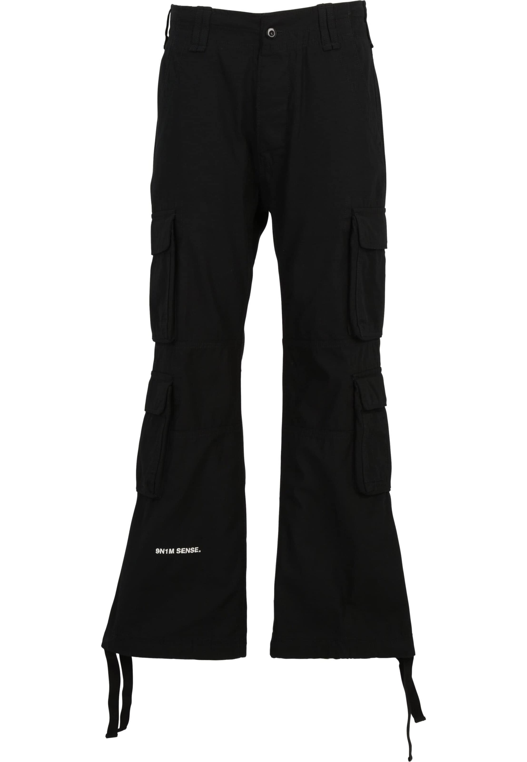 Bootcut Pantaloni cargo di 9N1M SENSE in nero: frontale
