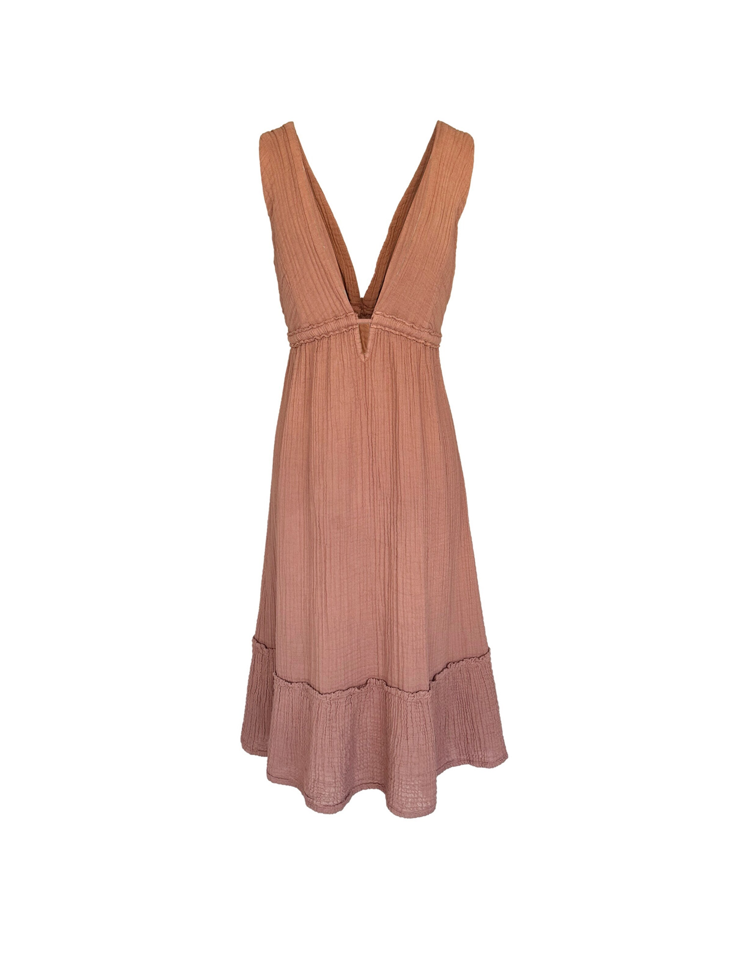 Robe 'Sleeveless Dress in Textured Cotton with Deep V Neck' Haris Cotton en marron