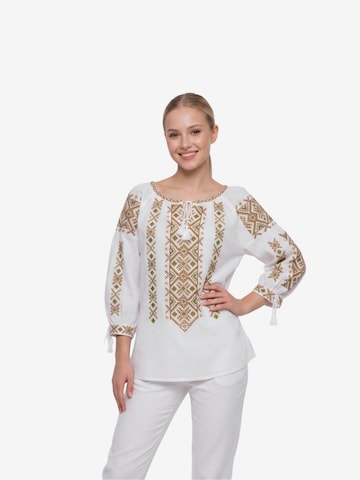 Rody’s foreverDirndl bluza 'Damenbluse IL26 weiß/braun , marimea 2XL' - bijela boja: prednji dio