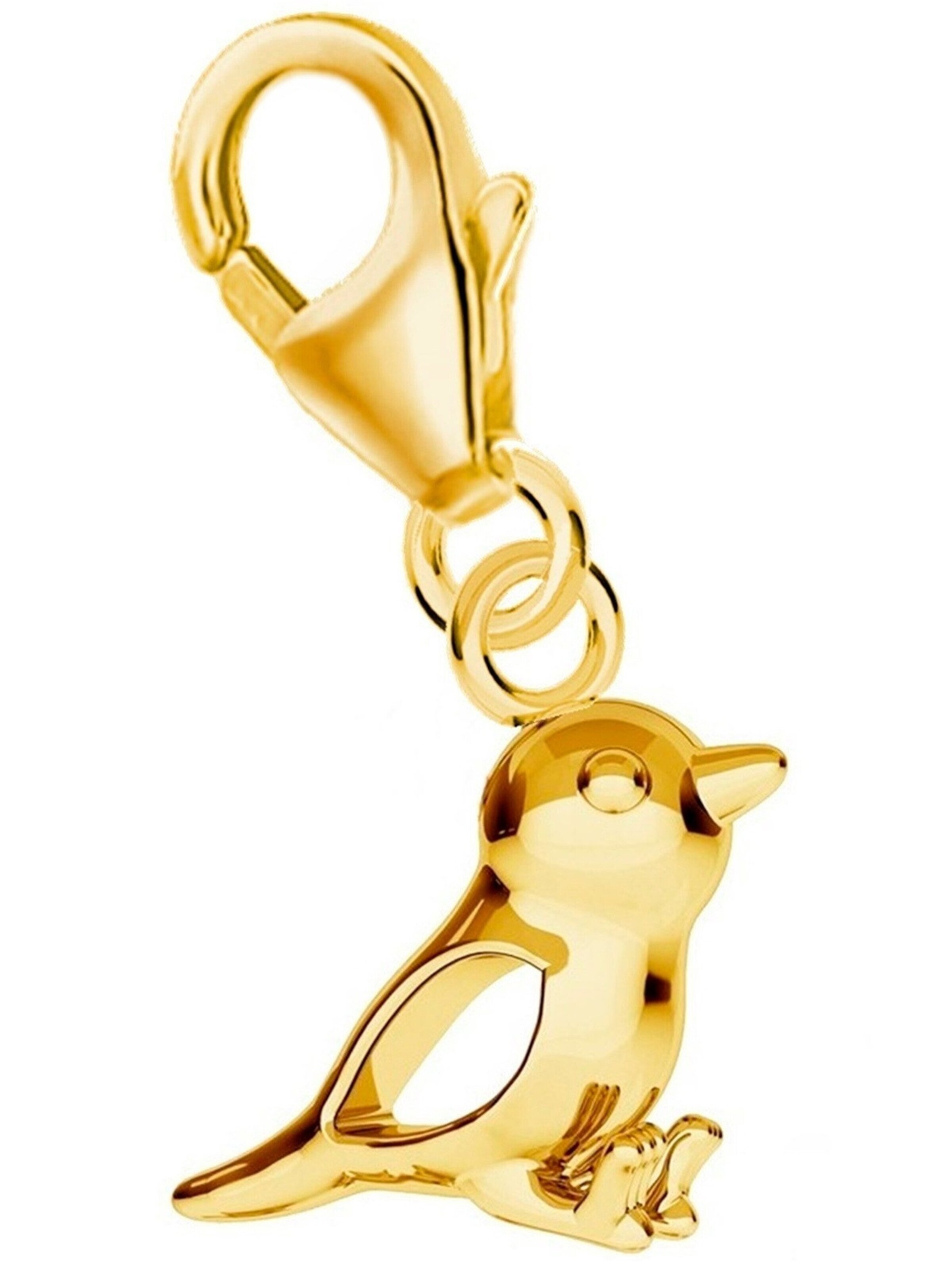 Goldene Hufeisen Anhänger 'Spatz Vogel Charm'‌‌ in Gold: Vorderseite