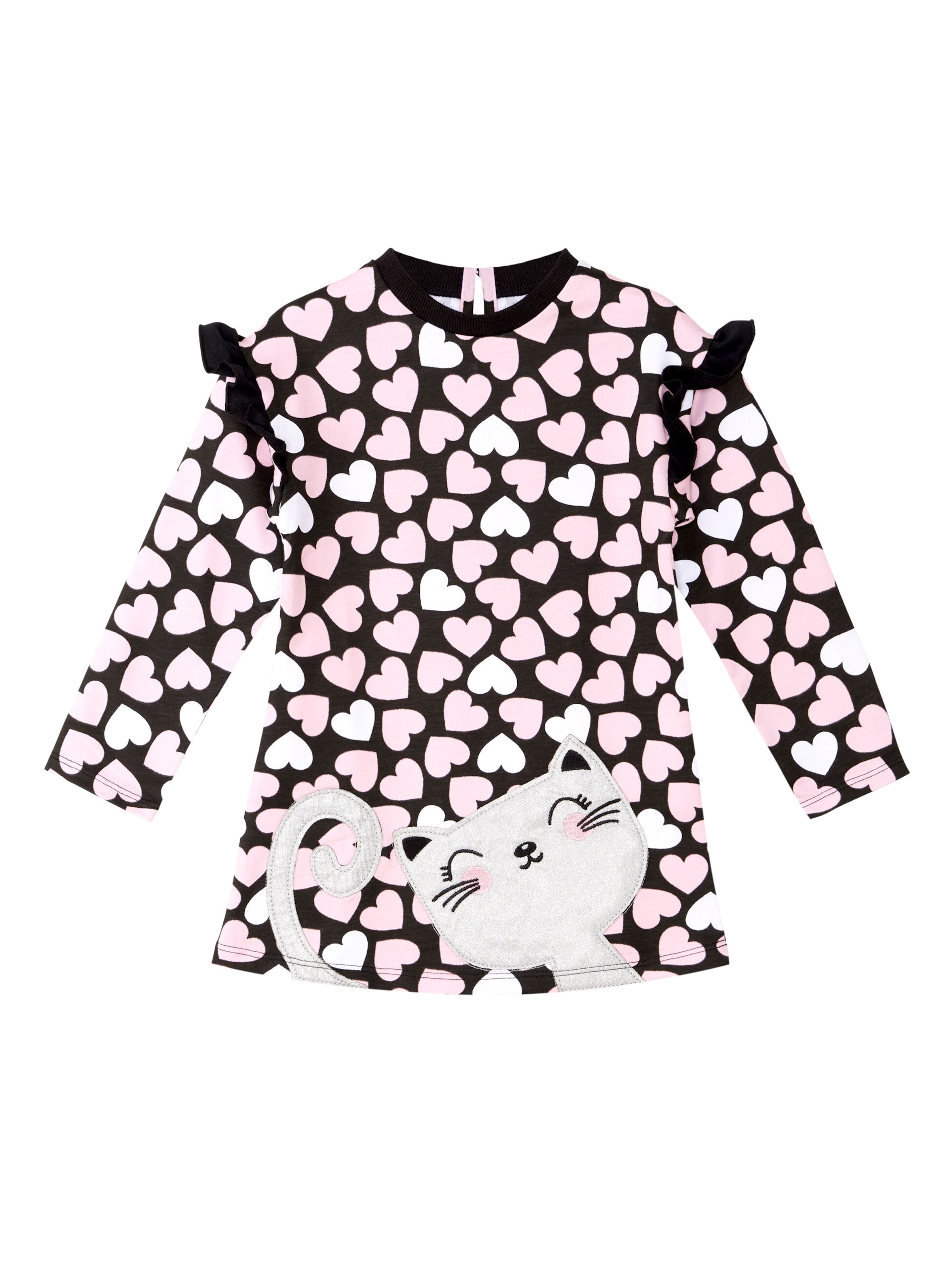 Abito 'Hearted Cat' di Denokids in nero: frontale