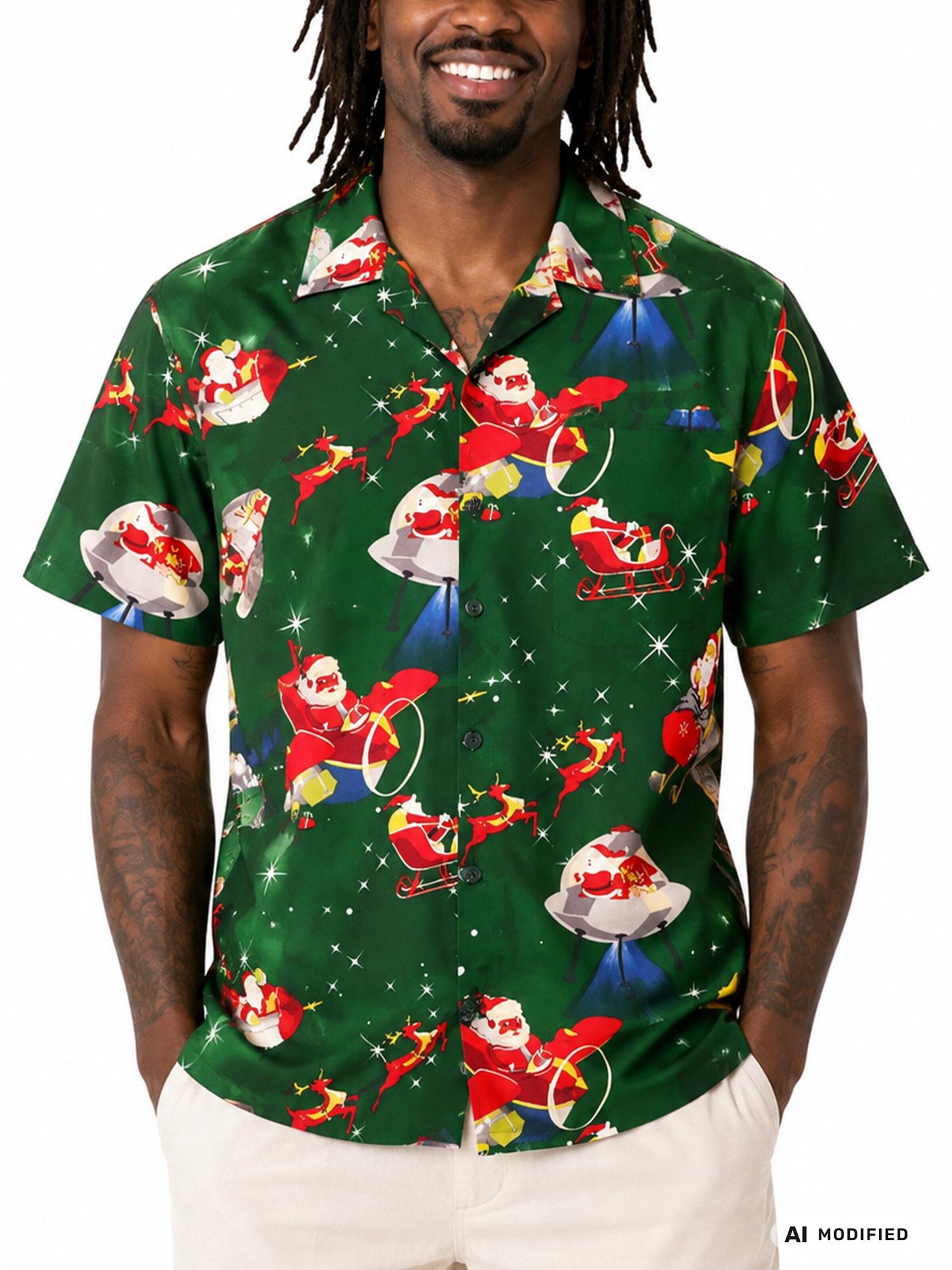 Regular fit Camicia 'Christmas Space Santa' di King Kameha in verde