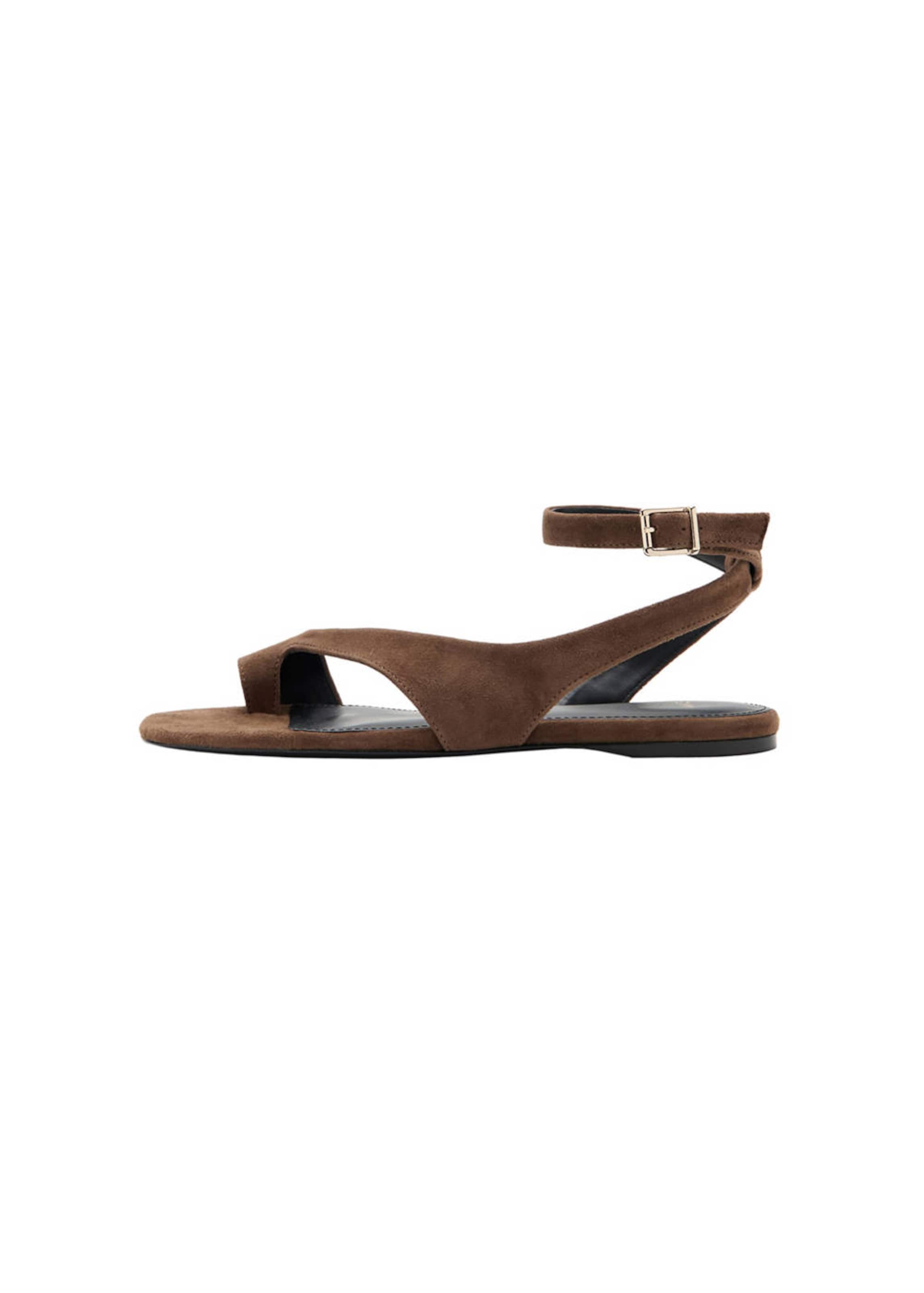 MANGO T-Bar Sandals 'Font' in Brown: front