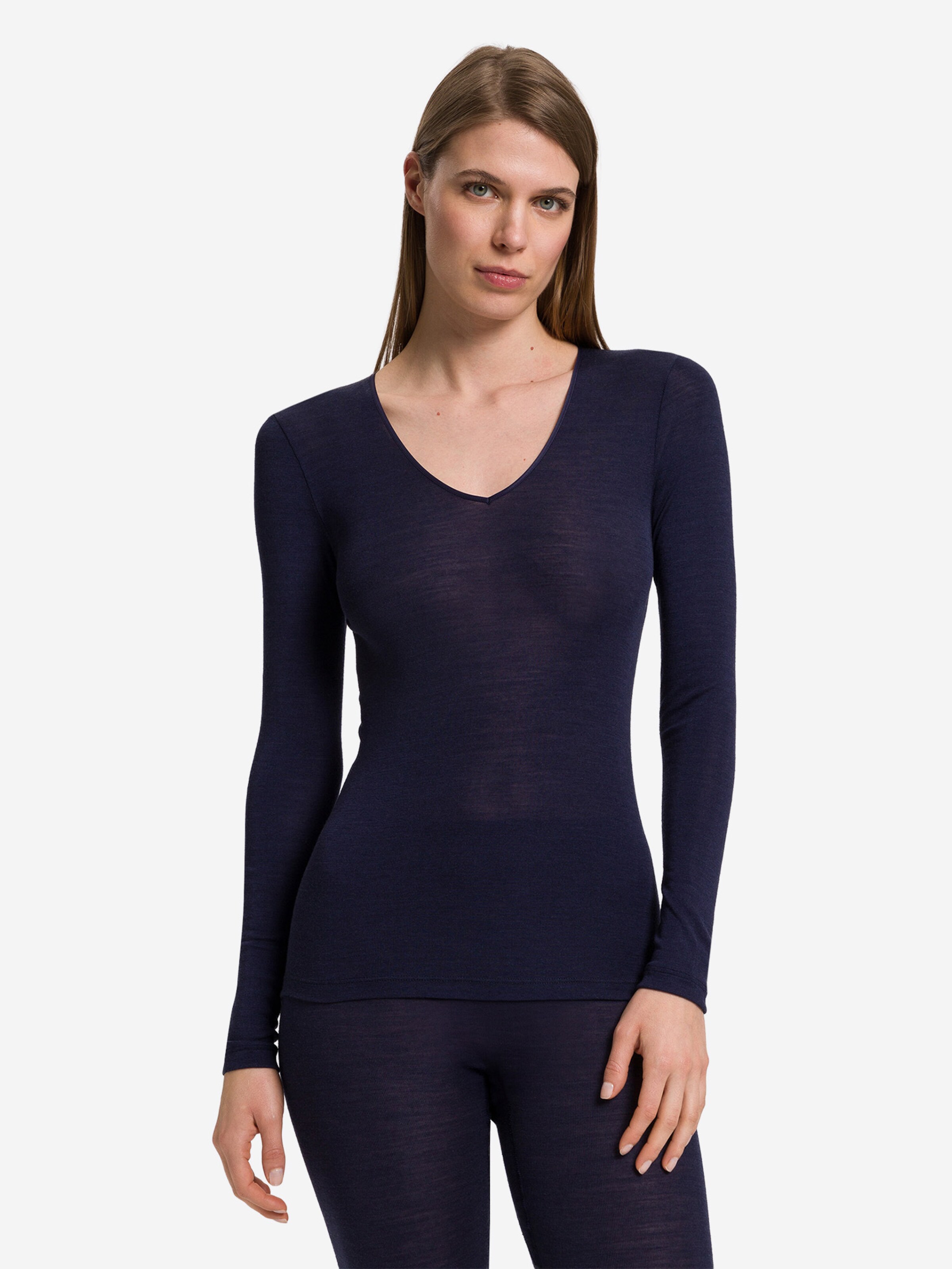 Hanro Undershirt ' Woolen Silk ' in Blue: front
