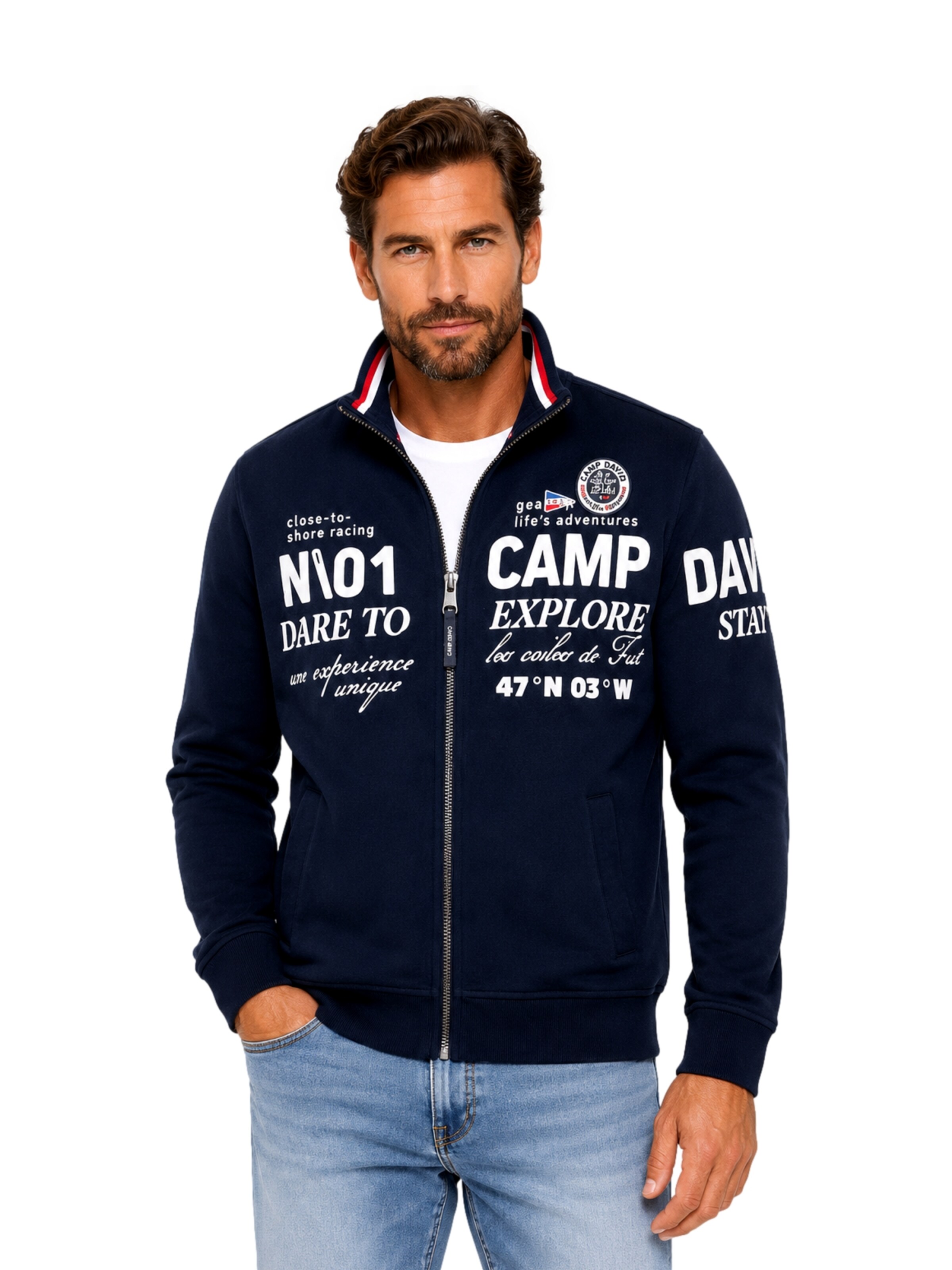 CAMP DAVID - Sudadera con cremallera 'French Coast II' en azul: frente