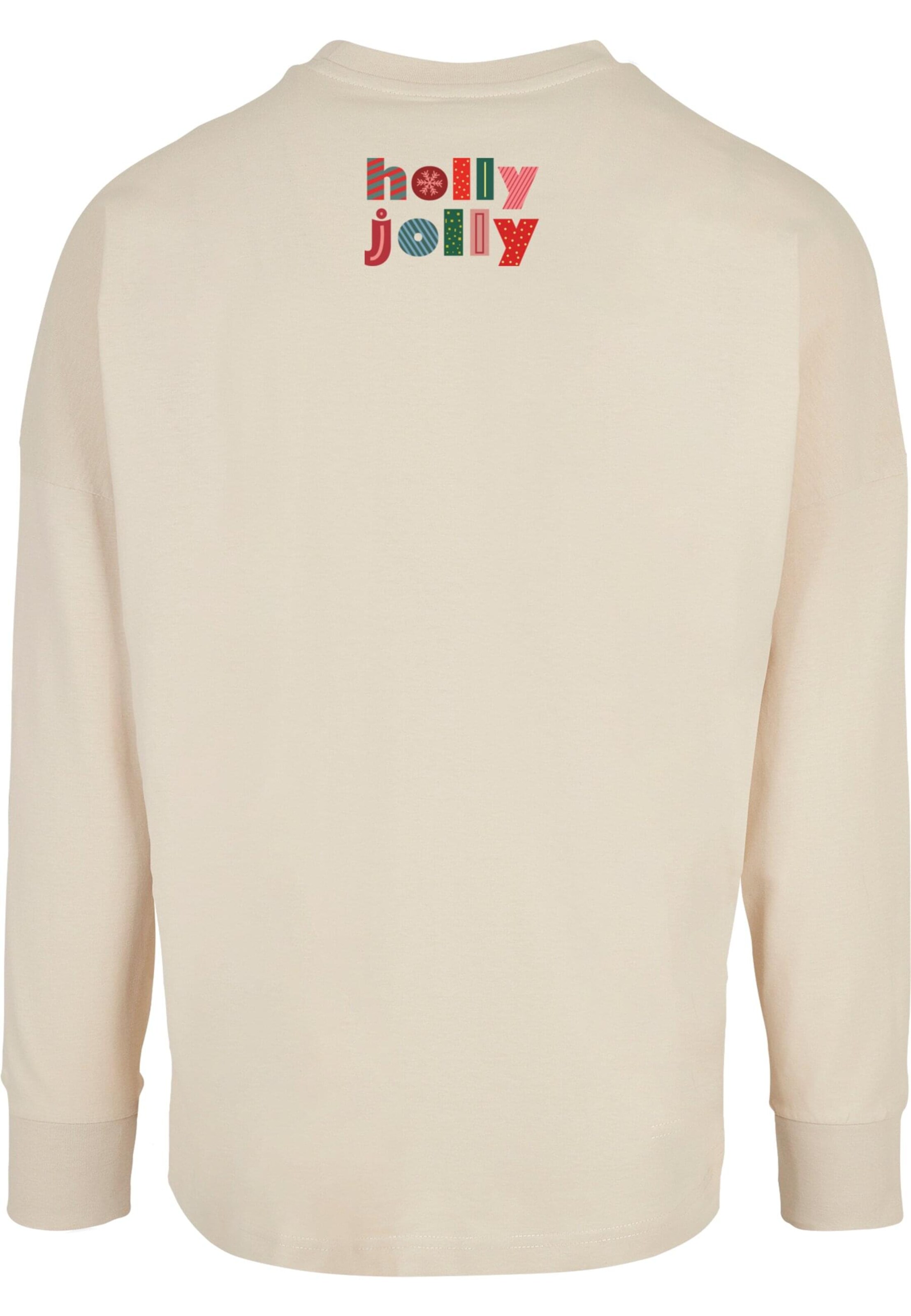 T-Shirt 'Christmas Holly Jolly Mood' Merchcode en beige
