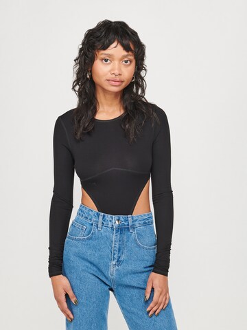 ABOUT YOU x VIAM Studio Shirt bodysuit 'Trouble' in Black: front