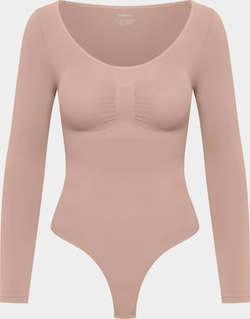 cfab (formerly creamy fabrics) Shapingbody 'Bodysuit Sculpting Shapewear Longsleeve mit String' i beige: framsida