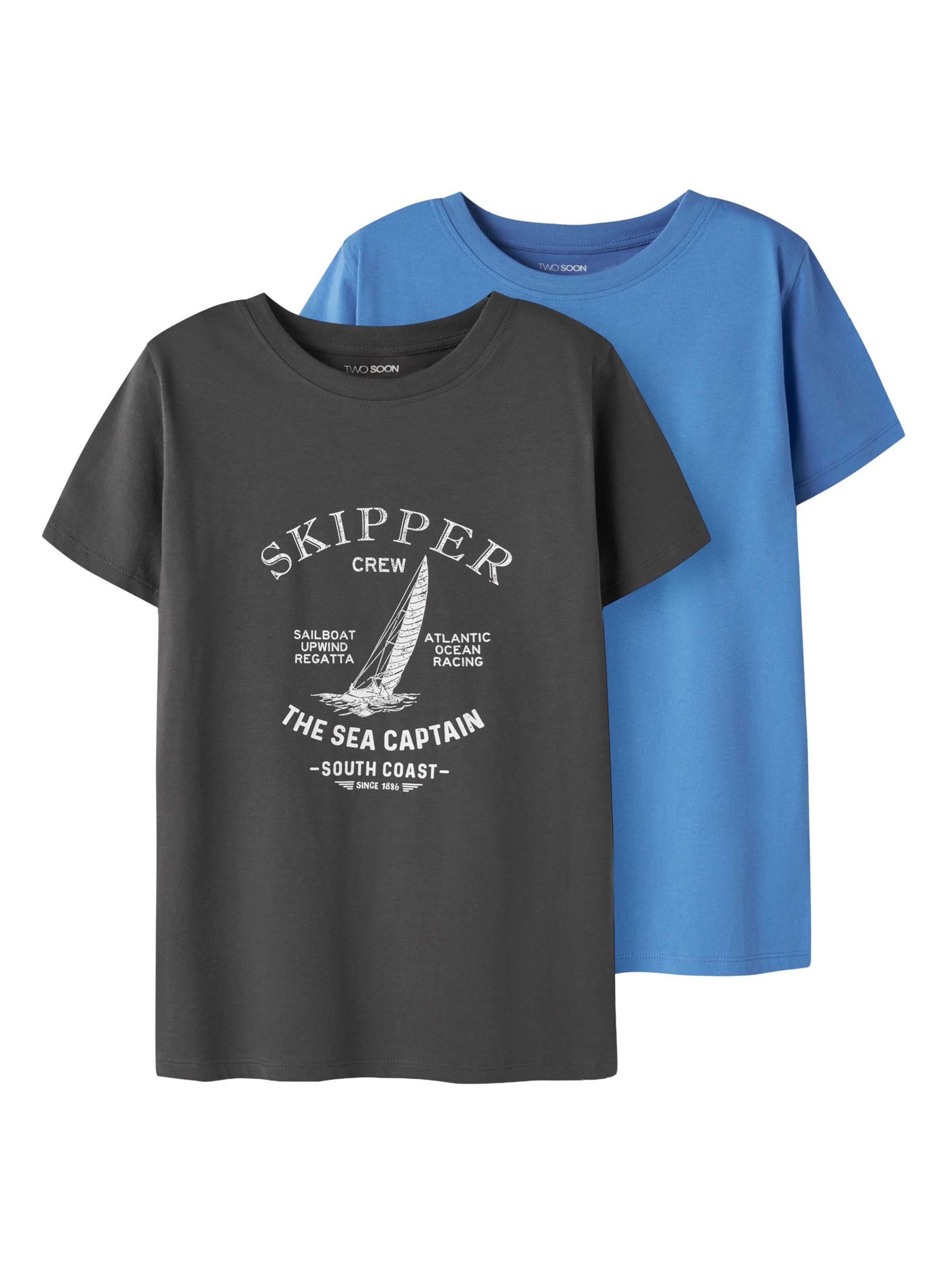 TWO SOON - Camiseta en azul: frente