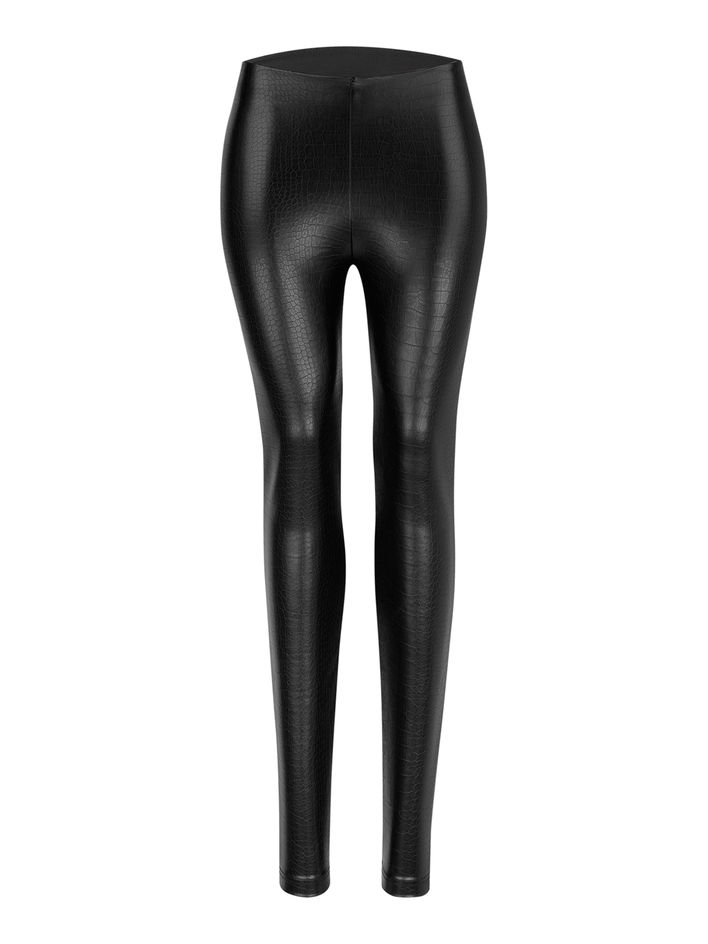 Nur Die Skinny Vegane Leggings in Leder-Optik mit Croco-Muster ' NUR DIE x KILIAN KERNER ' in Schwarz: Vorderseite