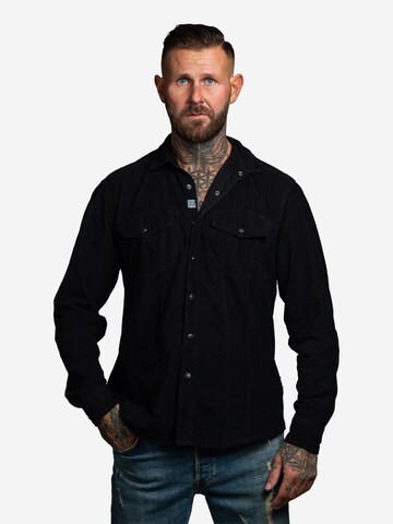 Checker Regular fit Overhemd ' Dynasty Cord ' in Bruin: voorkant