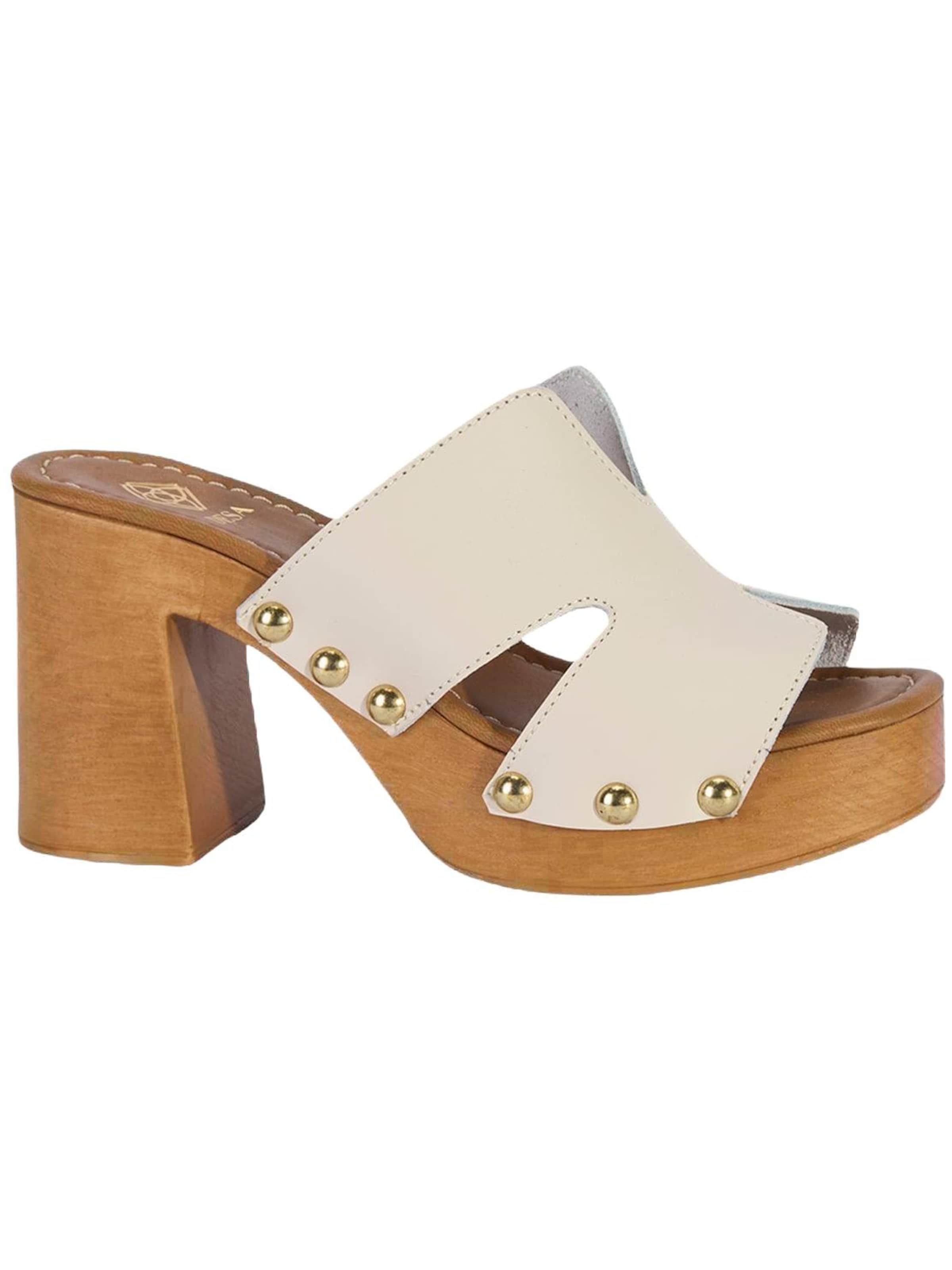 Desa - Zapatillas de casa 'DESA Damen-Plateausandalen aus Leder mit Nietendetail' en blanco