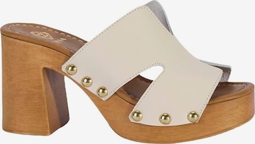 Desa Slipper 'DESA Damen-Plateausandalen aus Leder mit Nietendetail' in White: front