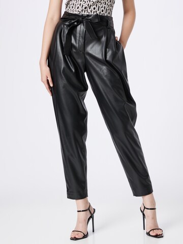 HUGO Red Tapered Pleat-Front Pants 'Hereta' in Black: front