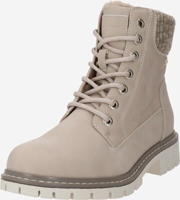 TOM TAILOR Lace-Up Ankle Boots in Beige: front