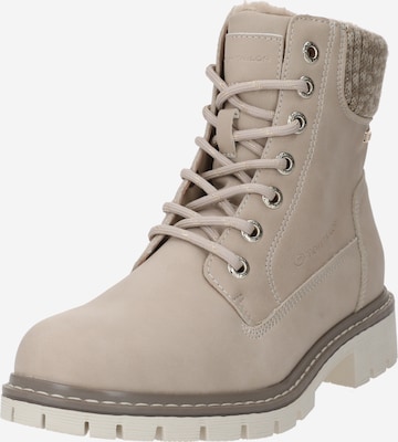 TOM TAILOR Lace-Up Ankle Boots in Beige: front