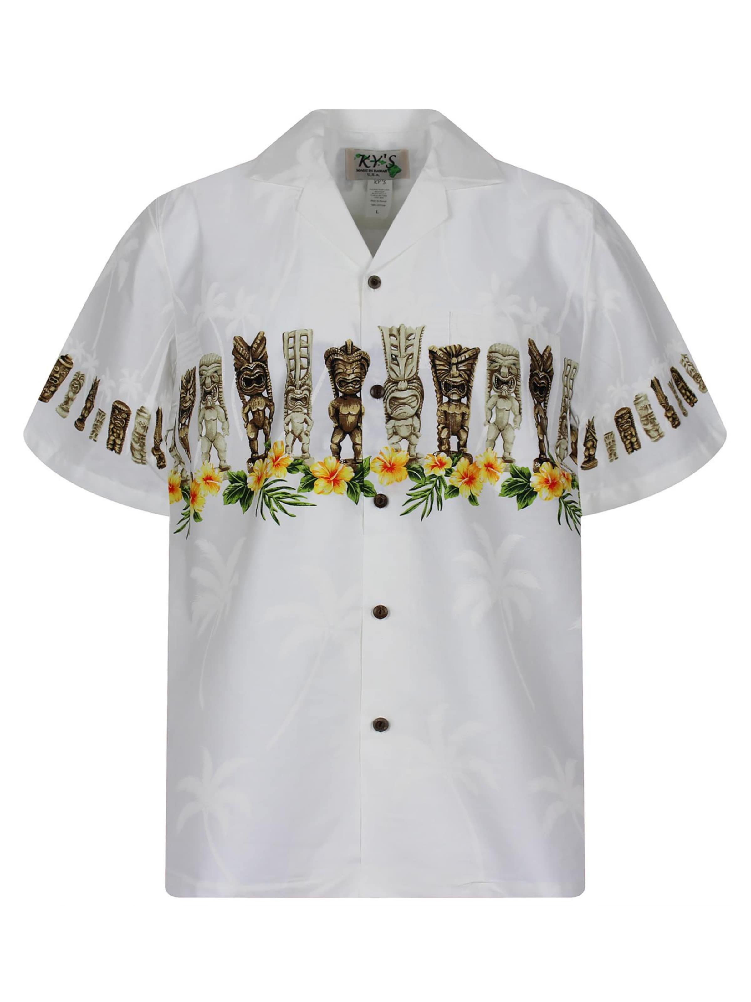 KY's Regular fit Button Up Shirt 'Totem Brustdruck' in White: front