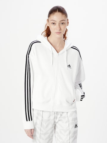 ADIDAS SPORTSWEAR Athletic Zip-Up Hoodie 'Essentials 3-Stripes French Terry' in White: front