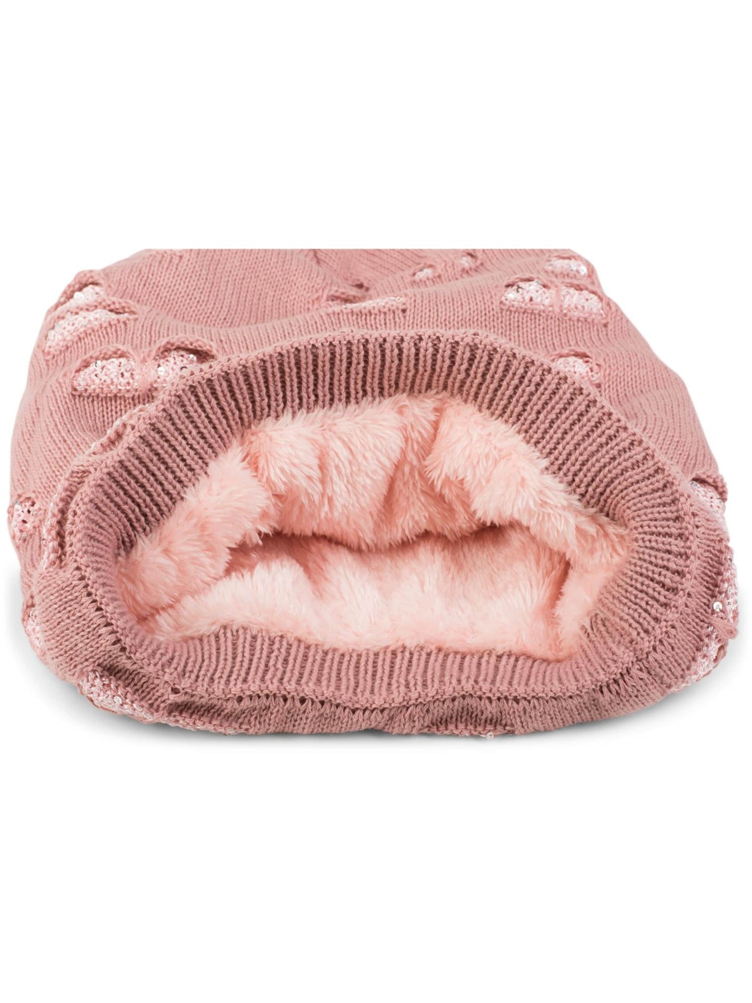 styleBREAKER Mütze 'Feinstrick Beanie mit Pailletten im Destroyed Look'‌‌‌‌‌‌‌‌‌ in Pink