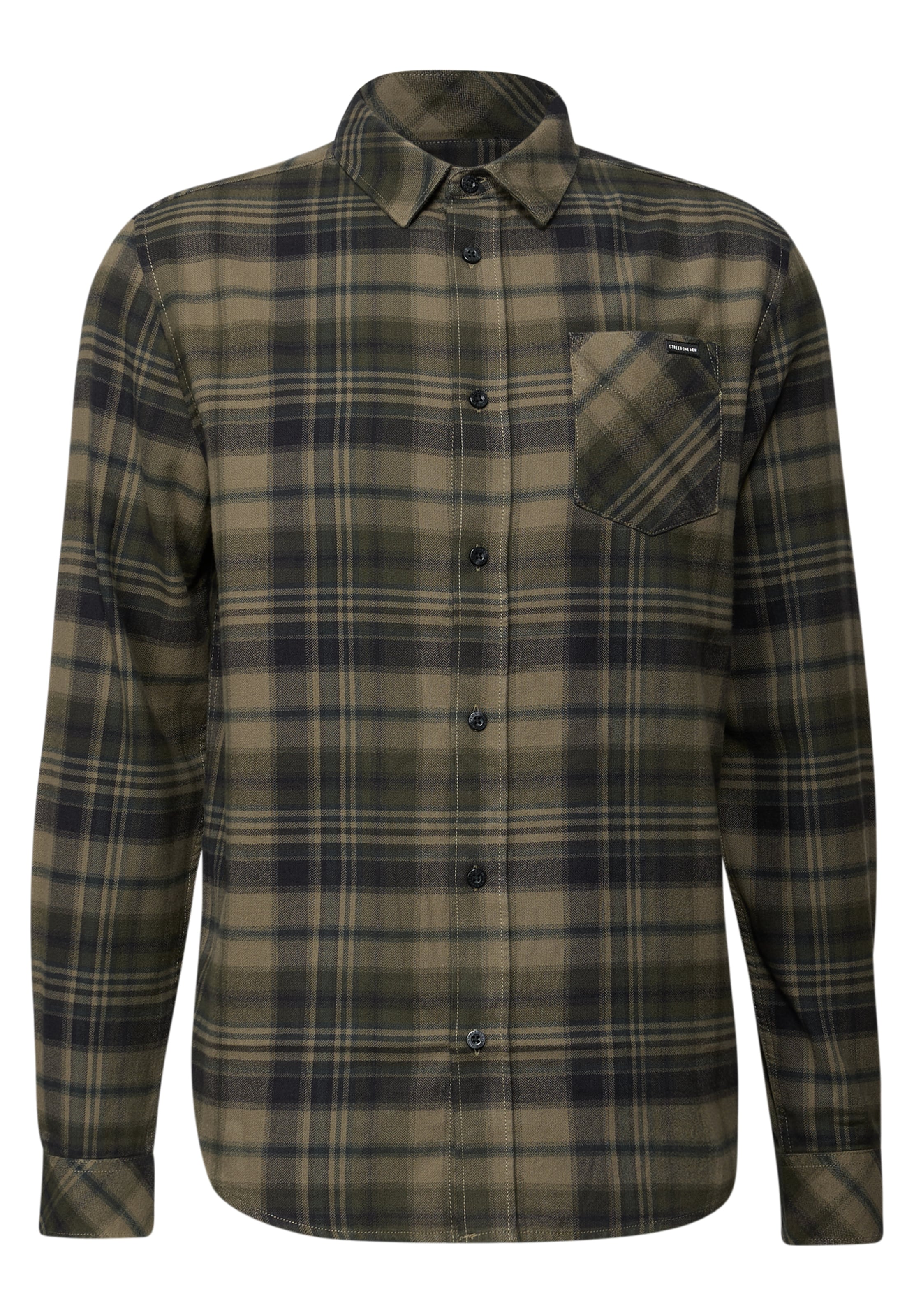 Street One MEN Regular Fit Hemd 'Flanell' in Grün: Vorderseite