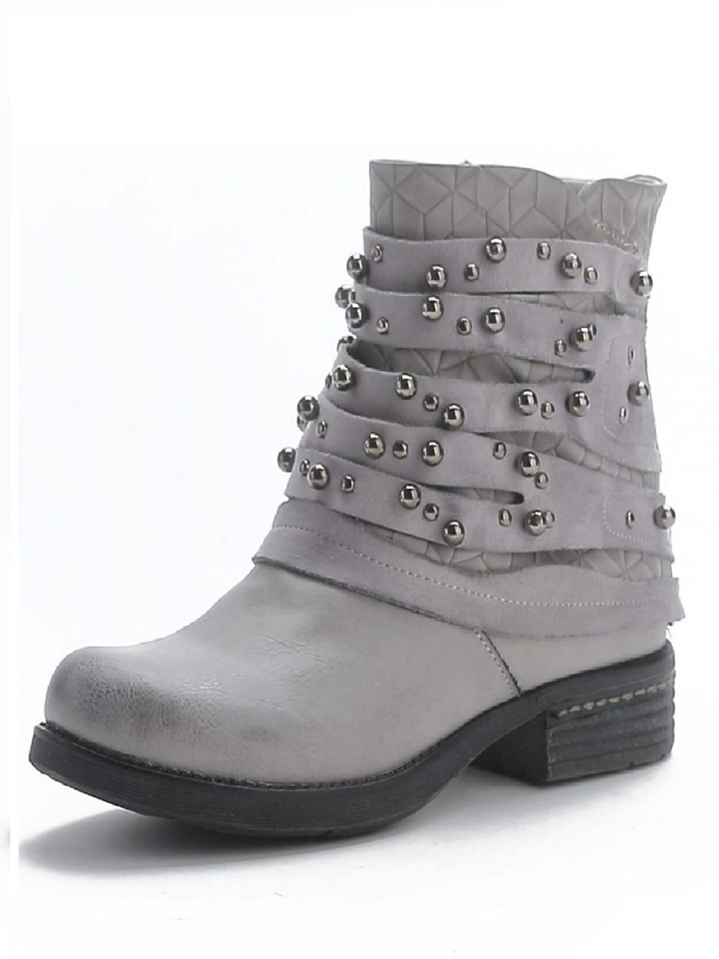 Pogolino Boots 'Damen Stiefeletten Biker Boots Nieten ST016' in Grey: front
