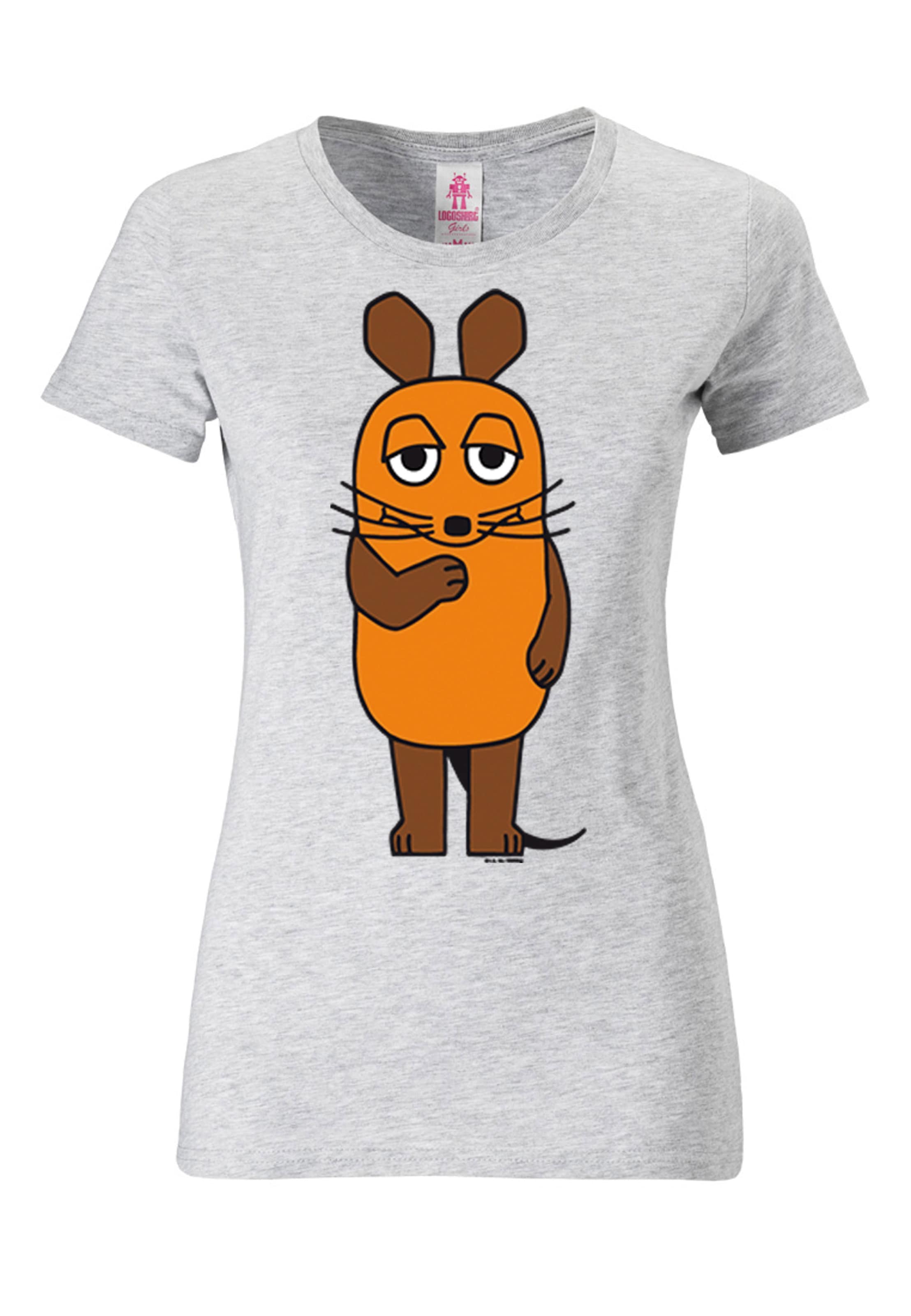 LOGOSHIRT T-Shirt 'Die Sendung mit der Maus' in Grau: Vorderseite
