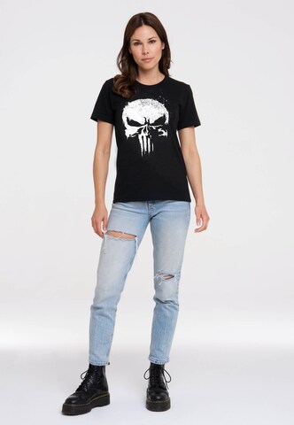LOGOSHIRT Shirt 'Marvel - Punisher TV Skull' in Zwart