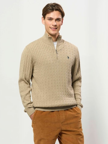U.S. POLO ASSN. Neulepaita ' UMRomeo Half-zip ' värissä beige: etupuoli
