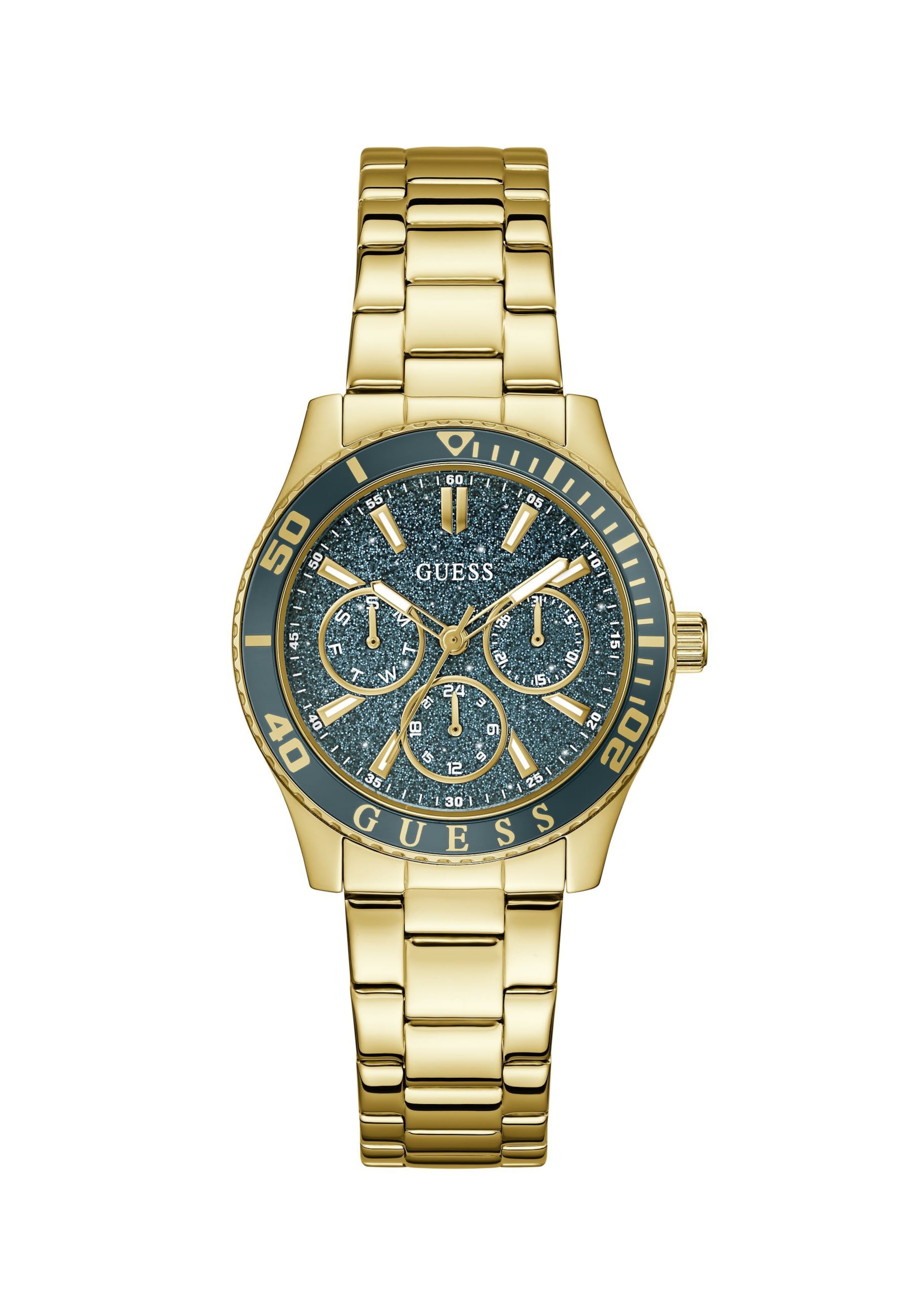 GUESS Montre à affichage analogique 'MARIANA ' en or / vert foncé, Vue avec produit