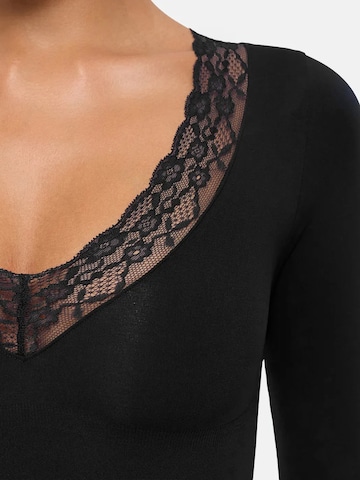 cfab - Body moldeador 'Clean Longsleeve V-Neck with Lace Sculpting Bodysuit with Slip' en negro