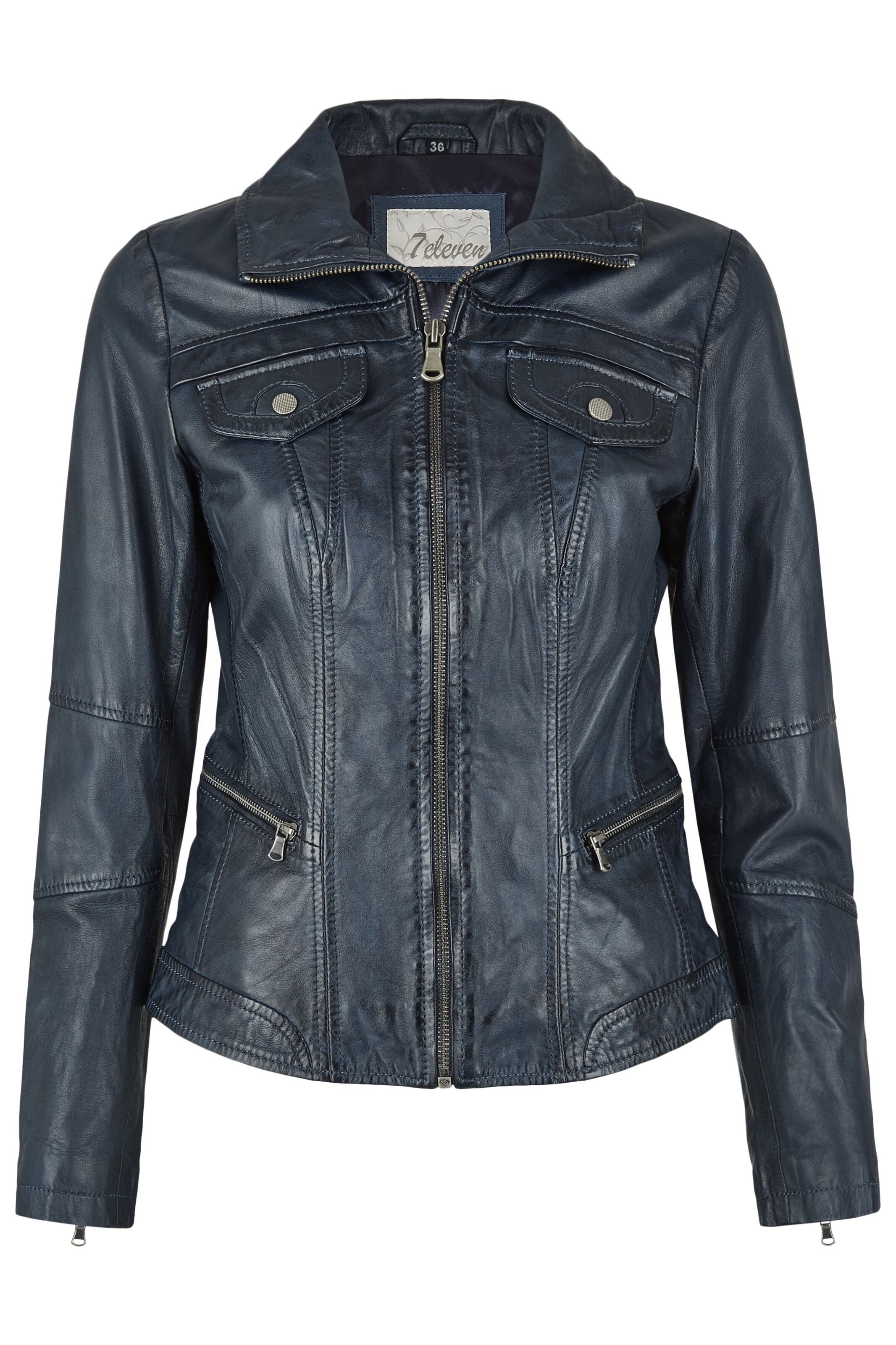 7ELEVEN Lederjacke 'SERamona' in Blau: Vorderseite