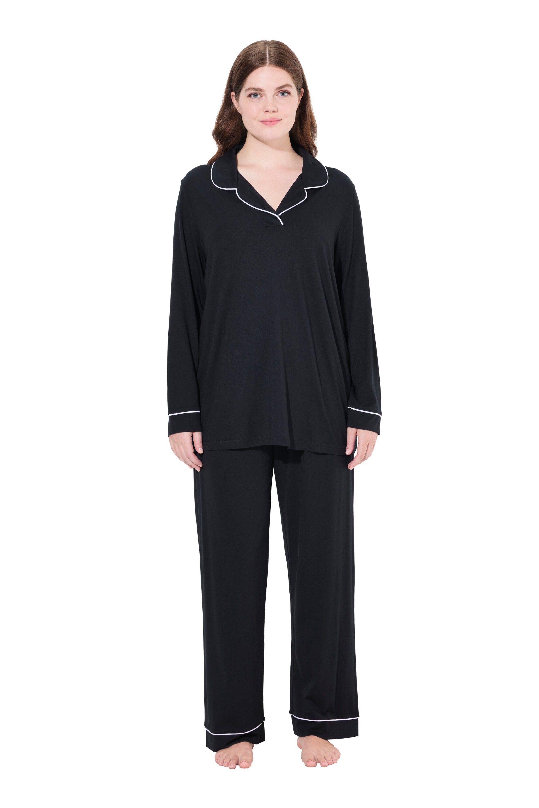 Ulla Popken Pyjamabroek in Zwart: voorkant