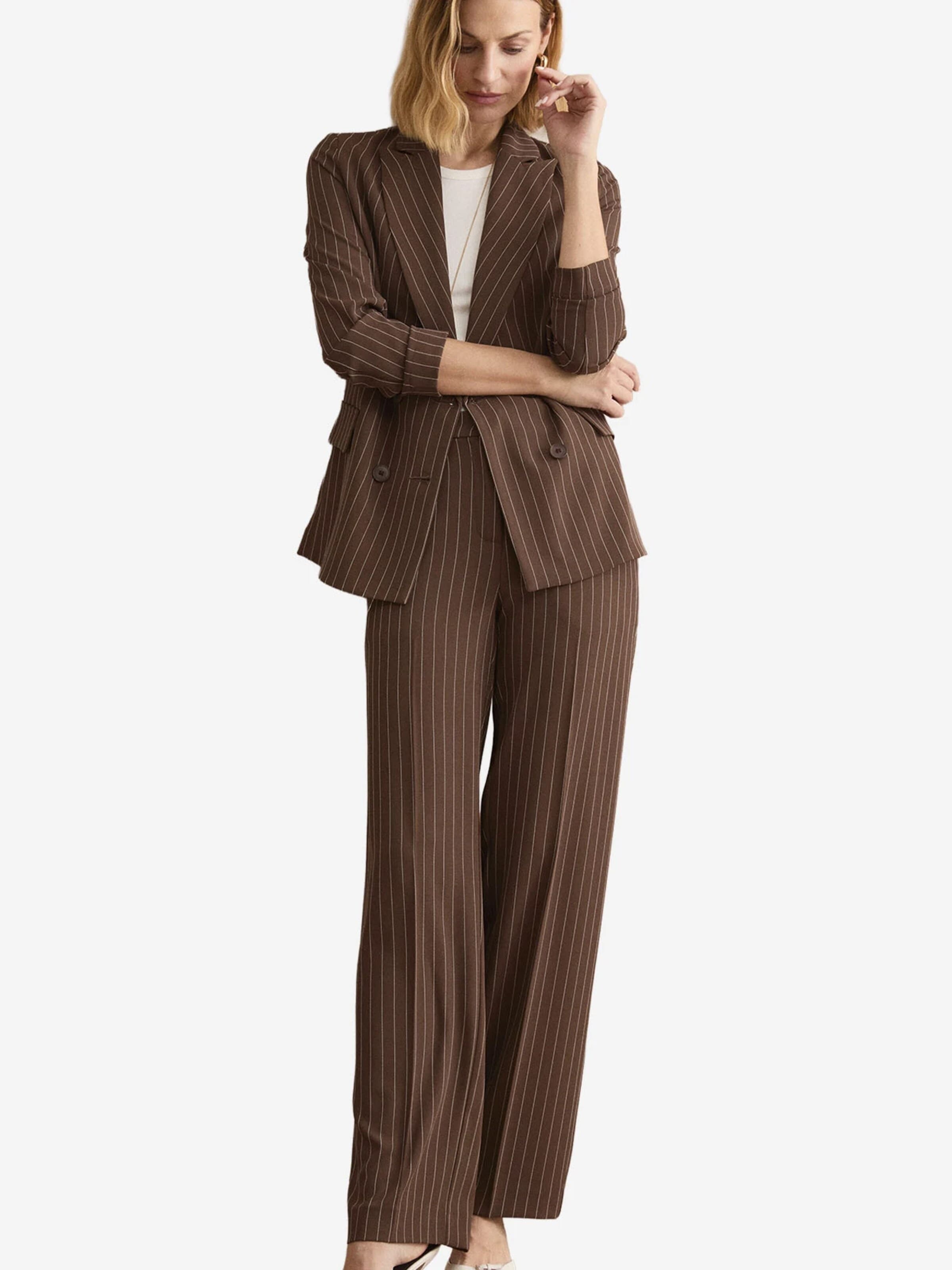 Wide Leg Pantalon 'Pantalone Gessato a Palazzo in Cady - MARRONE GESSATO' Il Lanificio en marron : devant