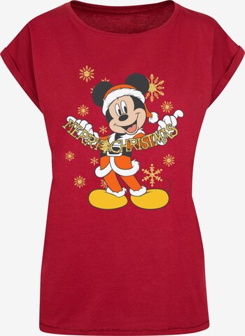 ABSOLUTE CULT Shirt 'Mickey Mouse - Merry Christmas Gold' in Red: front