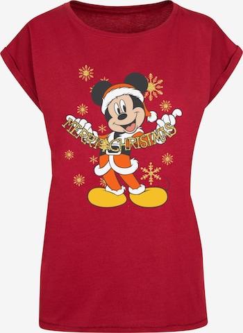 ABSOLUTE CULT Shirt 'Mickey Mouse - Merry Christmas Gold' in Rood: voorkant