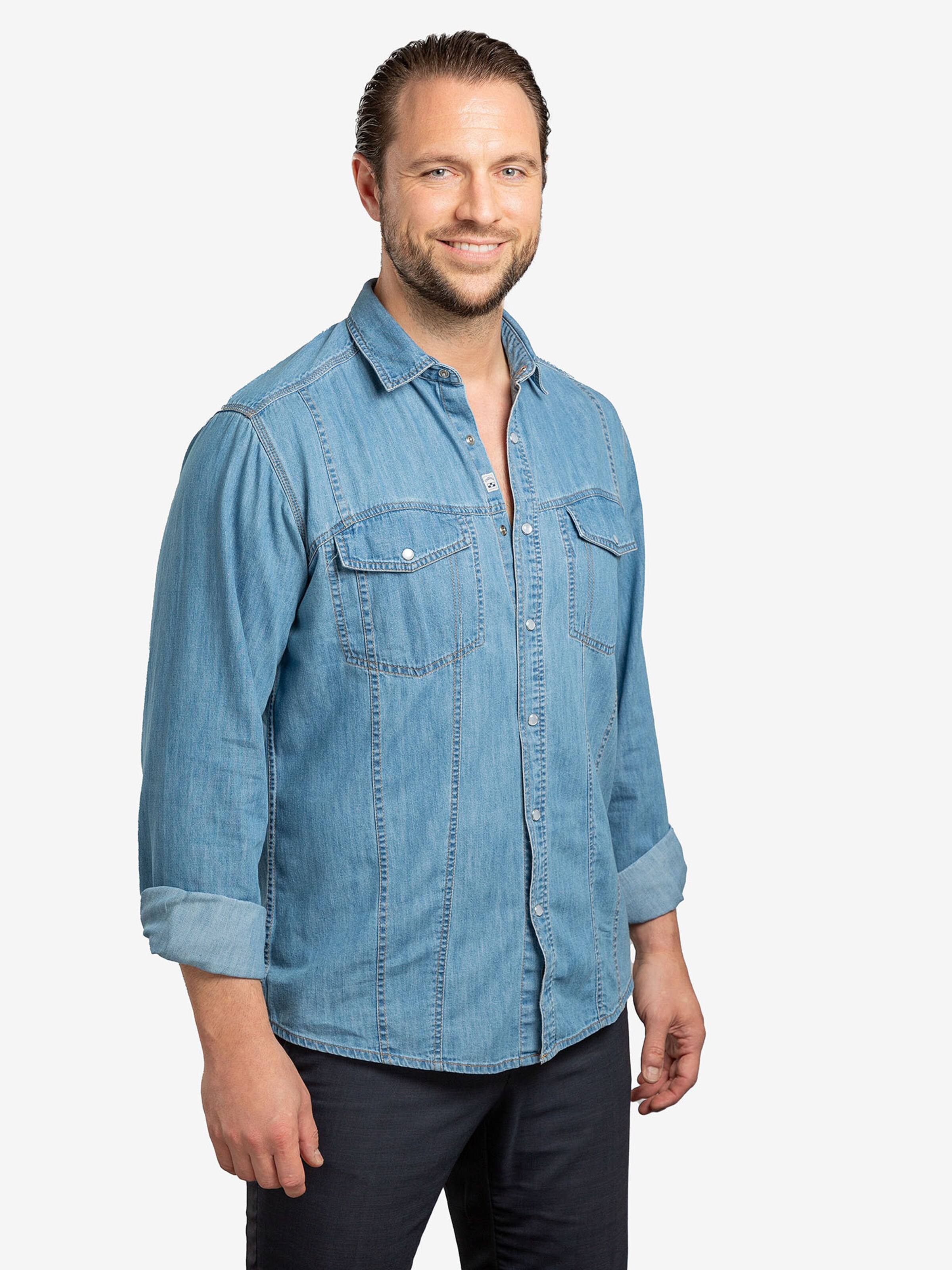 Checker Regular fit Overhemd ' Dynasty Denim ' in Blauw