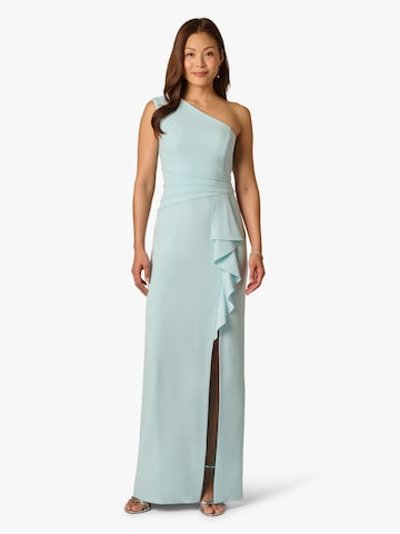Adrianna Papell Avondjurk 'Petite Side Ruffle Crepe Column Gown' in Blauw