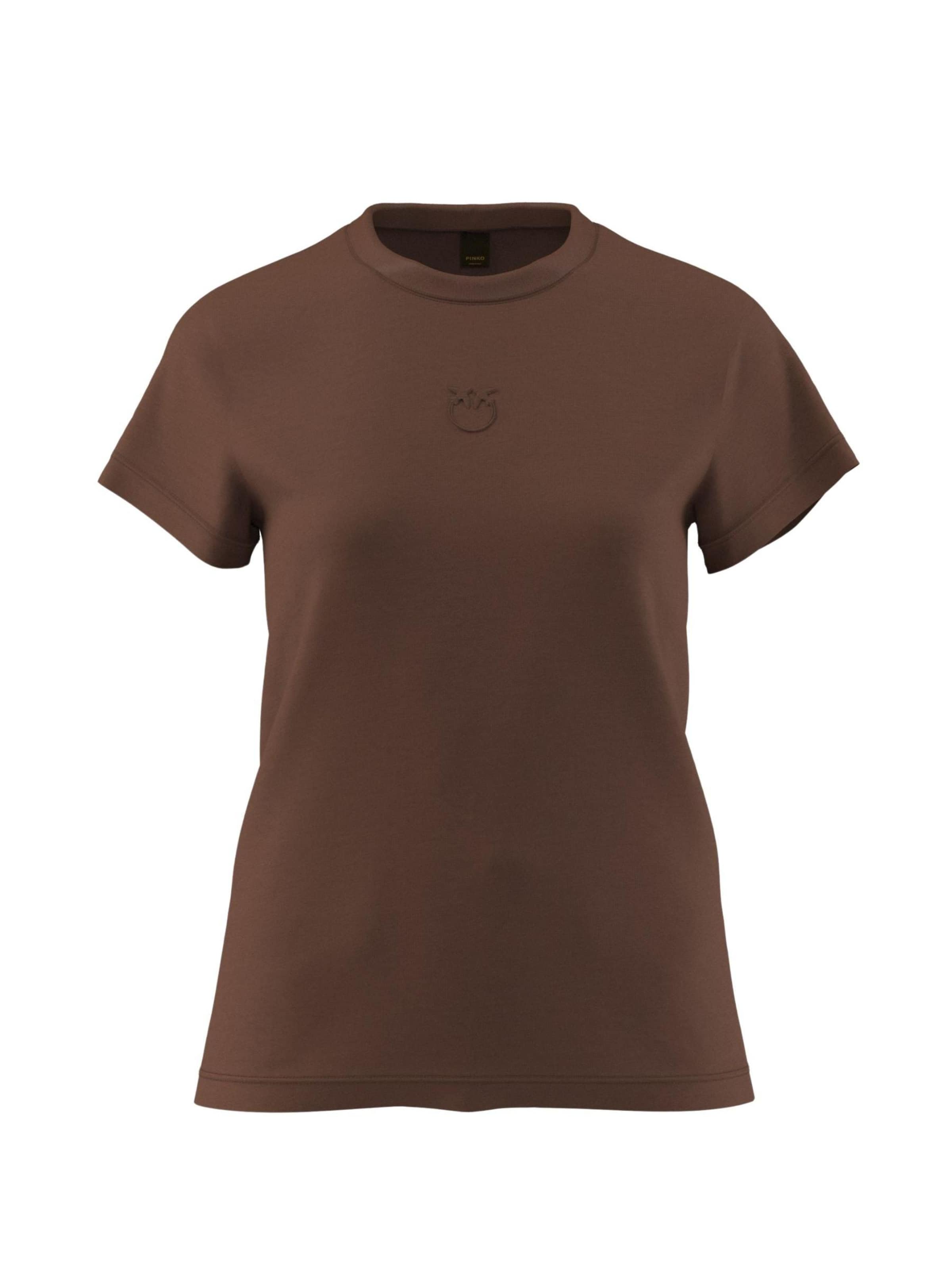 PINKO Shirt 'BUSSOLOTTO T-SHIRT JERSEY PATCH EFFETTO RICAMO' in Bruin: voorkant