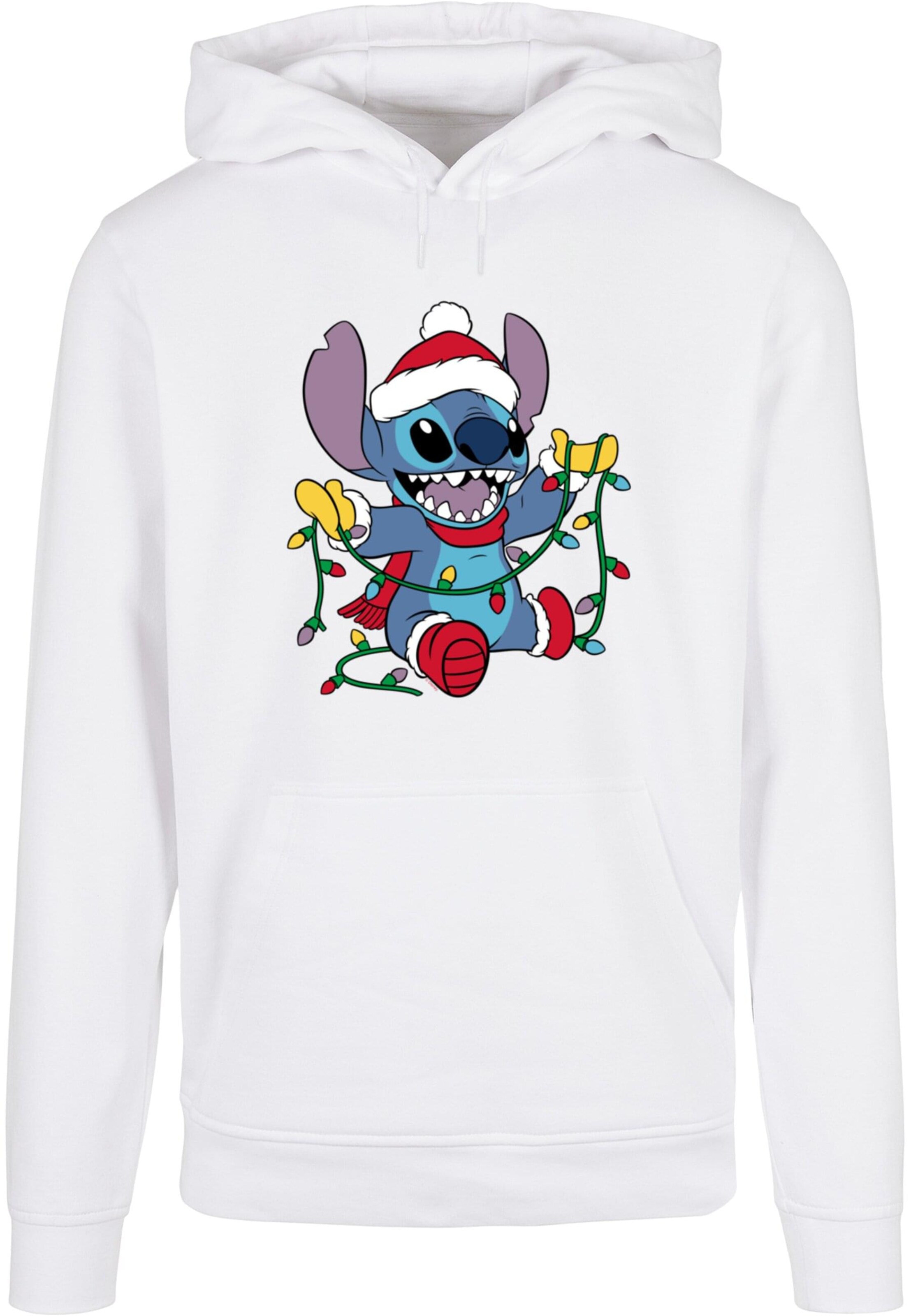 Sweat-shirt 'Lilo And Stitch - Christmas Lights' ABSOLUTE CULT en blanc : devant