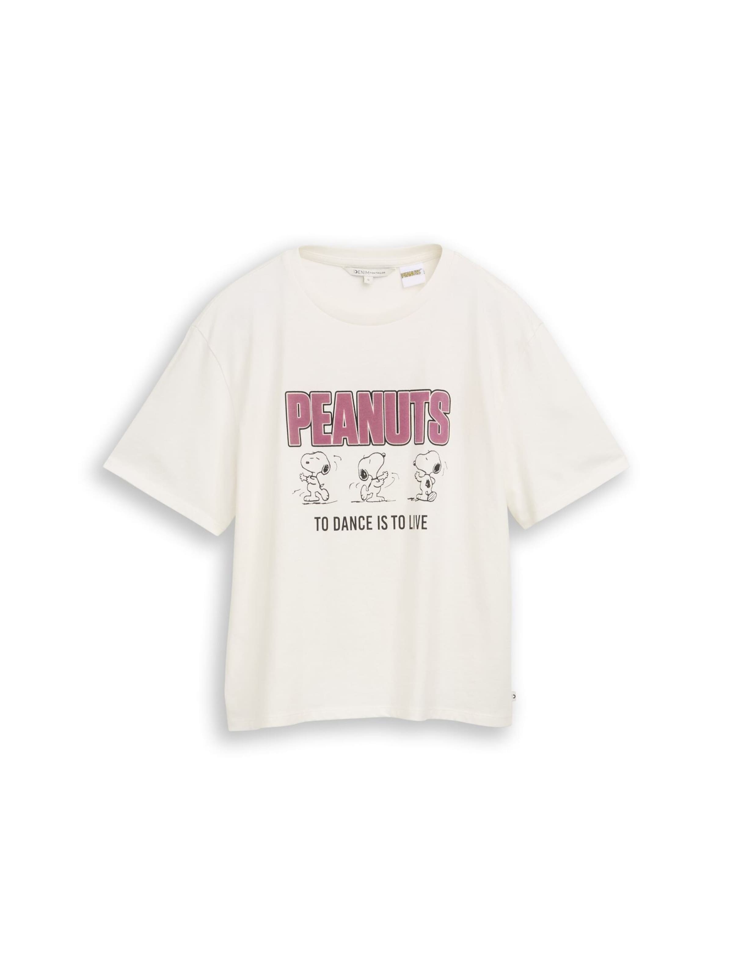 Tricou 'Peanuts' de la TOM TAILOR DENIM pe alb: față