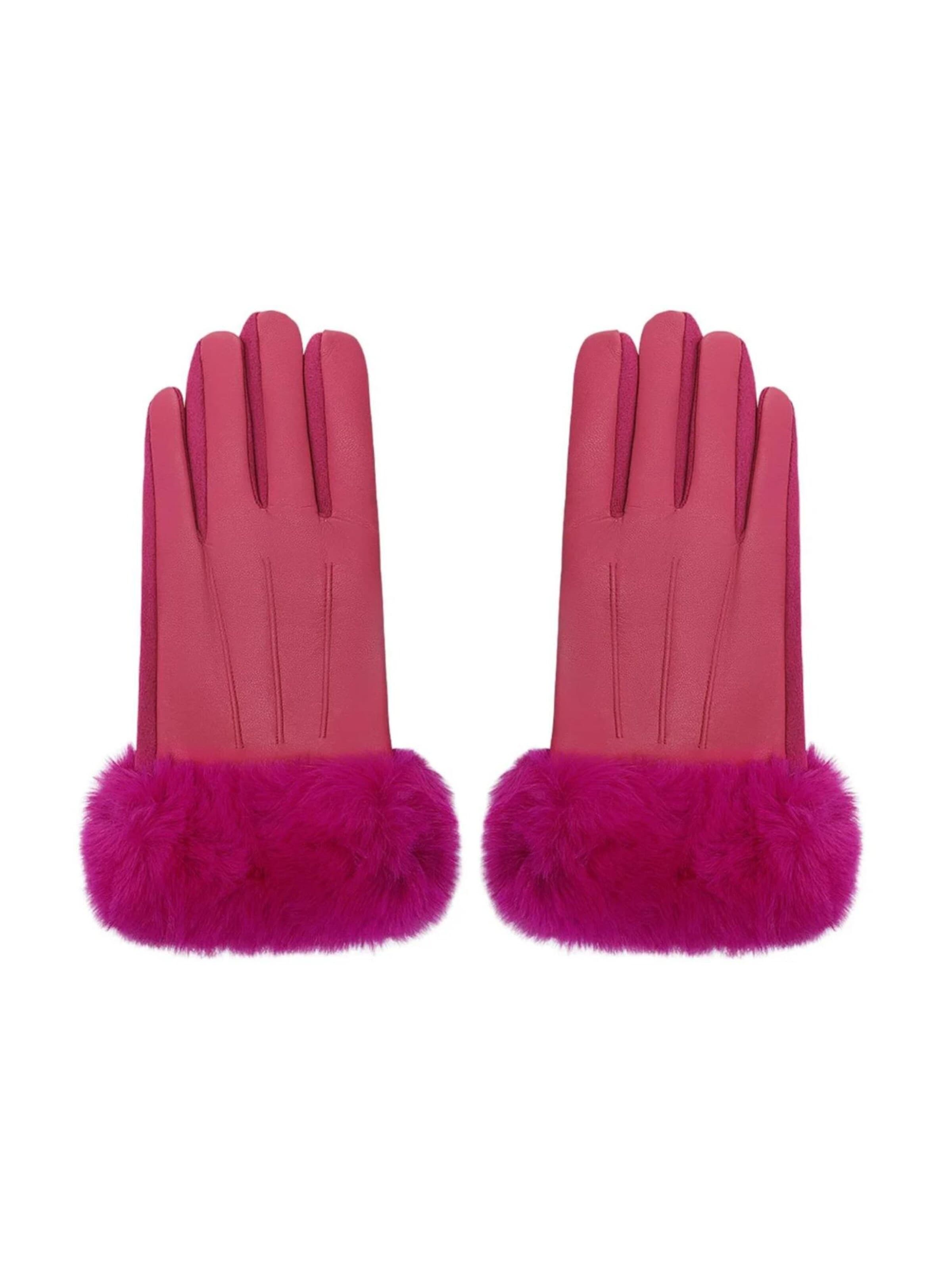Good to Blue Full finger gloves 'Gloves with faux fur and leather look' in Pink: front