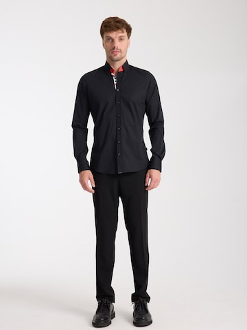 Coupe slim Chemise business 'Donatello Iconic Poplin Stretch Man Shirt Black' 7Camicie en noir