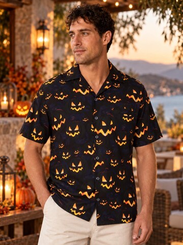 Maglietta 'Helloween Pumpkin Allover' di King Kameha in nero