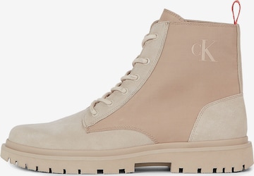Calvin Klein Jeans Lace-Up Boots in Beige: front